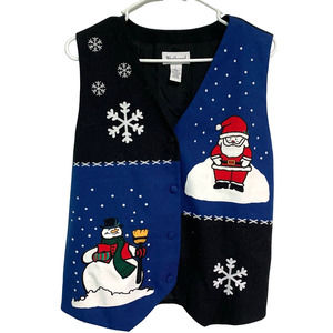 Westbound Vintage Christmas Santa Snowman Button up Vest Large